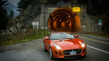 The 2013 Jaguar F-Type makes a bright and bold statement on an early morning dash along a legendary British Columbia highway.