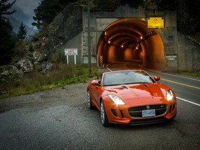 The 2013 Jaguar F-Type makes a bright and bold statement on an early morning dash along a legendary British Columbia highway.