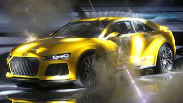 An Audi quattro sport concept hybrid car is presented at the 2013 Frankfurt Motor Show.