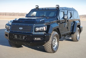 The Evade has a rugged military look on the outside with limousine-type seating on the inside.