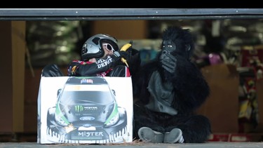 Ken Box and his primate pursuer end up getting along after all in this Ken Block gymkhana tribute video.