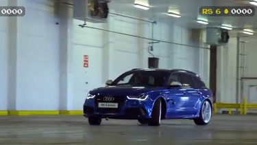 Top Gear's ex-Stig Ben Collins pushes the Audi RS6 to the limit in an egg fight against freerunner Damien Walters.