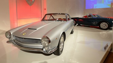 A 1959 Ferrari 250 GT SWB "Competition" Berlinetta Special (estimated $6.5-8.5 million USD) is on display during a preview of the "Art of Automobile" auction at Sotheby's in New York.