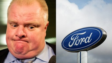 Ford Motor Co. says it will protect its logo from "unauthorized use" by supporters of Toronto Mayor Rob Ford (left).