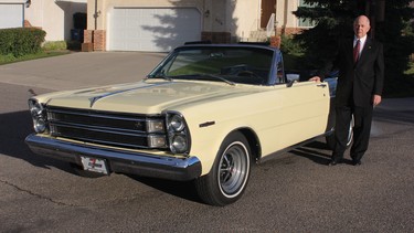 The Honourable John D. Rooke,  Associate Chief Justice of Alberta’s Court of Queen’s Bench, with his restored 1966 Ford Galaxie 500 7 Litre convertible