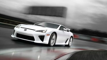 Lexus LFA: Lexus's flagship supercar comes loaded with a 4.8-litre, V10 engine that produces 552 horsepower and 354 lb-ft of torque at 6,800 rpm. The sleek car was originally conceived as a concept in 2000, and appeared in various stages at different auto shows through the years, teasing auto journalists around the world. The two-seater finally went into production in 2010, priced at $375,000 (US) for the base version. Production officially ended in December 2012 with 500 copies completed.