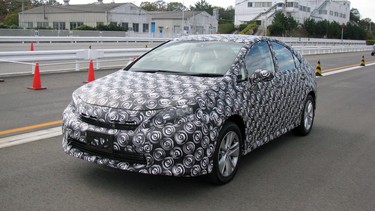 Toyota presented a sedan powered by its new hydrogen fuel cell technology for testing.