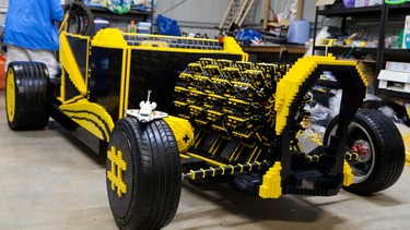 The "Super Awesome Micro Project" vehicle is powered by four orbital engines made entirely out of Lego pieces.