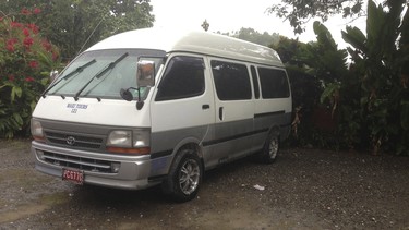 The 1999 Toyota Hiace, a sturdy four-cylinder diesel engine 14-passenger van, dubbed Magic Bus by Lisa and the group of friends with whom she tooled around Jamaica recently.