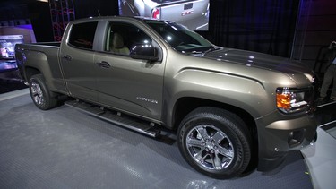 The all-new 2015 GMC Canyon midsize truck makes its world debut on the eve of the Press preview of the 2014 North American International Auto Show January 12, 2014 in Detroit, Michigan.