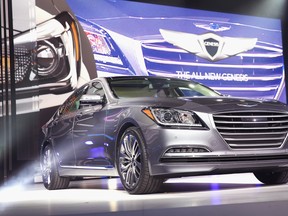 DETROIT, MI - JANUARY 13:  Hyundai introduces 2015 Genesis at the North American International Auto Show (NAIAS) on January 13, 2014 in Detroit, Michigan. The auto show opens to the public January 18-26.  (Photo by Scott Olson/Getty Images)