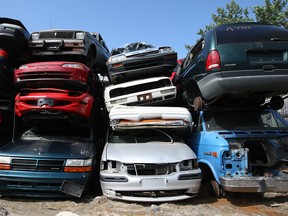 Junked cars at Toronto's Hollywood North Auto Parts and Recycling.