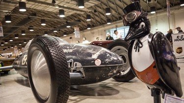 Bobby Green's  belly tank "lakester" is a recently built traditional race car with a WWII era airplane fuel drop tank as its body shell.