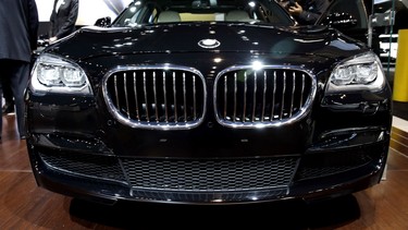 A BMW 2015 740Ld xDrive Sedan is displayed during the media preview of the Chicago Auto Show.