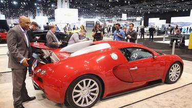 Bugatti shows off its $1.5 million Veyron at the Chicago Auto Show.
