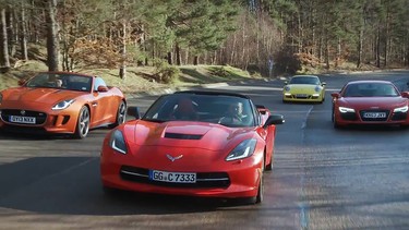 The bargain-priced Chevrolet Corvette Stingray keeps pace with the Jaguar F-Type, Porsche 911 and Audi R8.