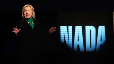 Former U.S. Secretary of State Hillary Clinton speaks at the 10th National Automobile Dealers Association Convention.