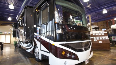 The 38-foot Fleetwood Expedition diesel with a sale price of just under $195,000, seen at Woody's RV World, is part of the Edmonton show.