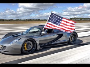 The most recent top-speed run confirms the Hennessey Venom GT can top out at 270.49 mph on a 3.2-mile stretch of runway at the John F. Kennedy Space Center in Florida.