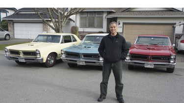 Ron Allegretto with his three 1965 Pontiac GTO models: coupe, convertible and hardtop.