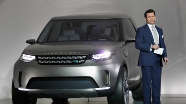 Gerry McGovern, Chief Creative Officer and Design Director, Land Rover, globally revealed the Discovery Vision Concept, Land Rover's design vision for a family of new premium SUVs, in advance of the New York Auto Show at the Intrepid Sea, Air & Space Museum in New York City on April 14, 2014.