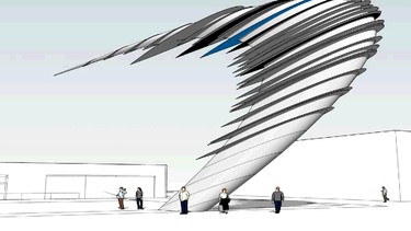 An artist’s impression depicts a sculpture that will be located between the new Volkswagen and Audi dealerships on Lougheed Highway in Burnaby.