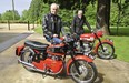 Velocette owner, John Brettoner, (left) and Wayne Dowler (right) the acting president of the British Motorcycle Owners Club