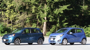 The Nissan Micra, left, and Chevrolet Spark are among the more enticing commuter transportation options for students and their parents.