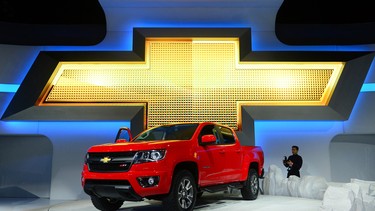 The Chevrolet Colorado Z71 offroad truck is displayed on November 20, 2013 during media previews at the L.A. Auto Show. Organizers say 25 world premieres are already scheduled for 2014's show.