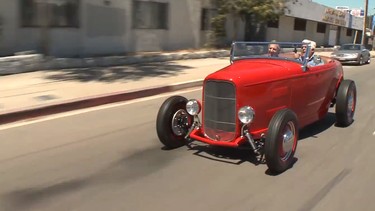 Jay Leno drives a 1932 Ford hot rod through L.A.