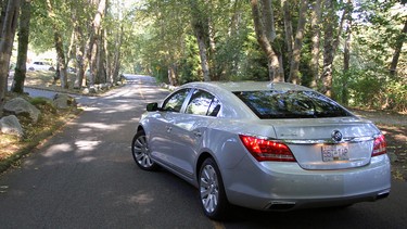 LED taillights, chrome trim and twin tailpipes add some flair to the Buick LaCrosse.