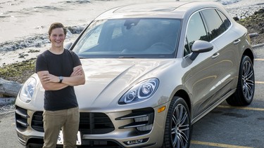 Race car driver Scott Hargrove poses with a 2015 Porsche Macan at White Rock beach Tuesday September 16, 2014.