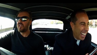 Ricky Gervais doesn't seem like a big fan of Jerry Seinfeld's ride, an Austin-Healey 3000.