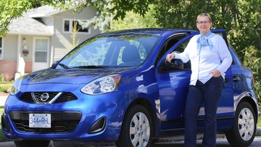 Lynne Nieman with the 2015 Nissan Micra SV she test drove for a week.