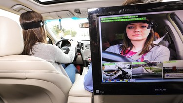 A driver during the Cognitive Distraction Phase II testing in Salt Lake City. Two new studies have found that voice-activated smartphones and dashboard infotainment systems may be making the distracted-driving problem worse.