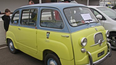 The 1960 Multipla — a stretched version of the Fiat 600 — came in a number of layouts, one of which was a taxi with a single driver’s sear next to a cargo platform.
