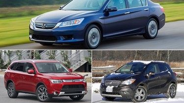 Which vehicle should retiree Rainer buy? The 2015 Honda Accord (top), 2015 Mitsubishi Outlander (left) or 2015 Buick Encore?