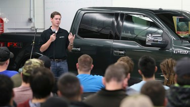 Ford Motor Company ergonomics engineer Cary Diehl speaks to SAIT Polytechnic students about his role in developing the all-new 2015 Ford F-150.
