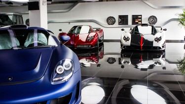 The lobby of the hyper-exclusive FFF Automobile shop/sales centre is adorned with over $3.1 million dollars worth of supercars in Beijing on Wednesday, April 16, 2014. FFF is located in a nondescript brick garage building on a grungy street in Beijing. The exact address is not easily available to keep the shop a secret from those without the means to afford such machinery.
