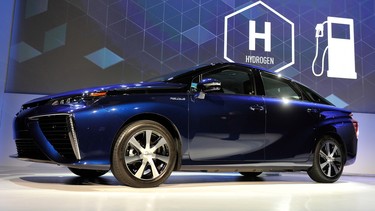 The Toyota Mirai fuel cell automobile is displayed  the 2015 International CES.
