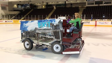 Lesley Wimbush goes for a spin in a model 525 Zamboni, worth just shy of $100,000.