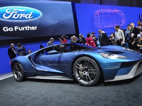 The Ford GT, seen here at the 2015 Canadian International Auto Show, is expected to cost as much as a Lamborghini Aventador.
