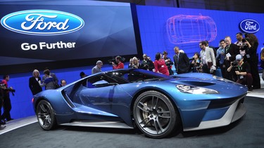 The Ford GT, seen here at the 2015 Canadian International Auto Show, is expected to cost as much as a Lamborghini Aventador.