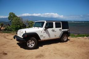 The four-door Jeep Wrangler proved to be the perfect vehicle for a family off-roading on Lanai Island.
