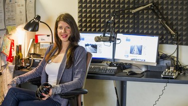 Traffic reporter Shanyn Maguire in her office at the Boundary Bay Airport in Delta, B.C.