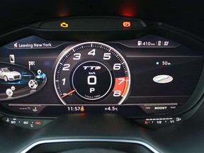 The digital display on the 2016 Audi TTS can be configured for sport mode, which features a tachometer front and centre.