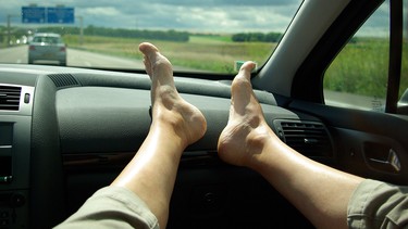 Whether you're in a car, SUV, pickup truck or RV, putting your feet up on the dashboard is a dangerous idea.
