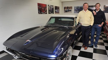 Moray Keith and son Greg with Moray's mint Corvette that is part of the seven-generation 'Vette display at the 2015 Vancouver International Auto Show.