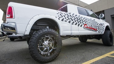 The revamped Ram rides on massive Toyo Open Country M/T tires which are 40 x 15.5 R22s. They are wrapped around 22 x 12 Renegade two-piece series wheels.