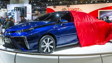 The Toyota Mirai is revealed during the 95th Annual Vancouver International Car Show at the  Vancouver Convention Centre West.